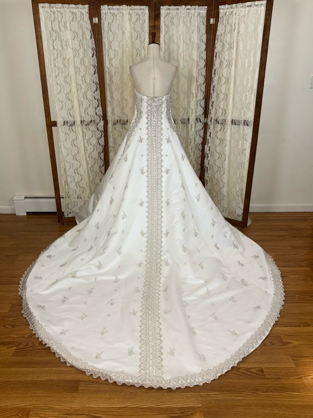 Spectacular Vintage 90s Signature Embroidered Organza Wedding Gown